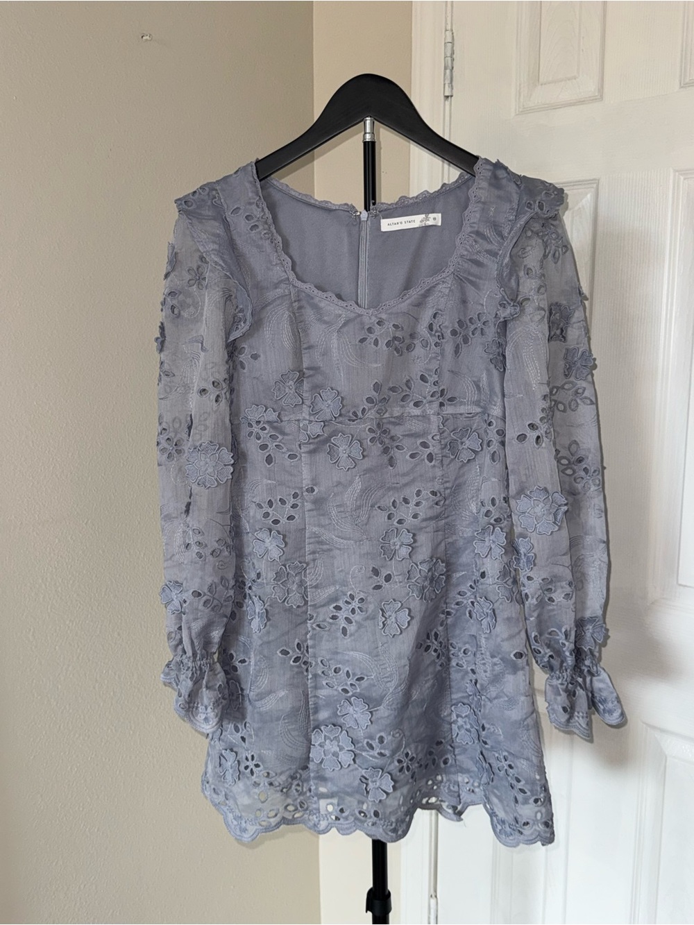 Altar'd State Lavender Blue Eyelet Floral Tunic Dress